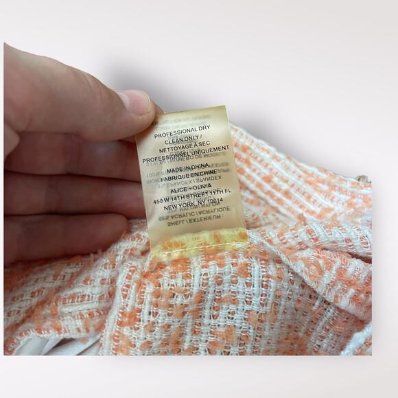 Alice + Olivia Orange Strapless‎ Shellyanne Tiered Tweed Dress Size 8 - Picture 6 of 7